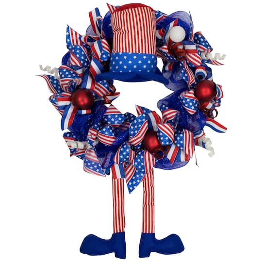 24" Patriotic Hat Wreath with Dangling Legs By Northlight in Blue | Michaels®